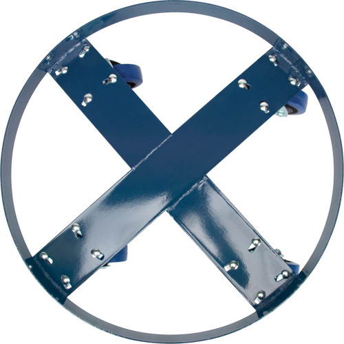 Drum Dolly, Steel, 1400 lbs. Capacity, 24" Diameter, Blue Elastic Casters Cam Industrial