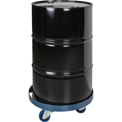 Drum Dolly, Steel, 1400 lbs. Capacity, 24" Diameter, Blue Elastic Casters Cam Industrial