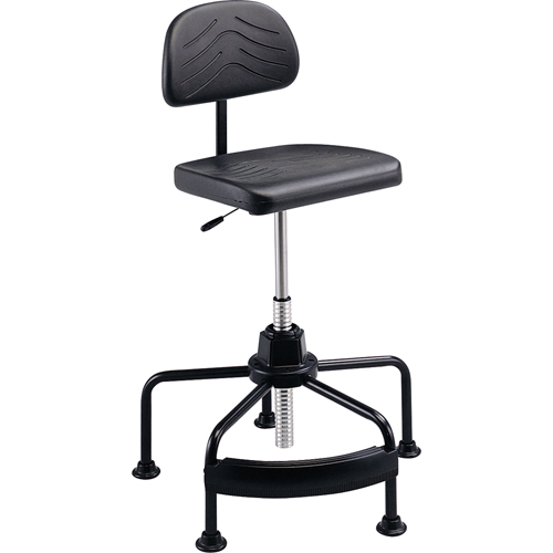 Industrial Seating, Stationary, Adjustable, 17" - 35", Polyurethane Seat, Black Cam Industrial