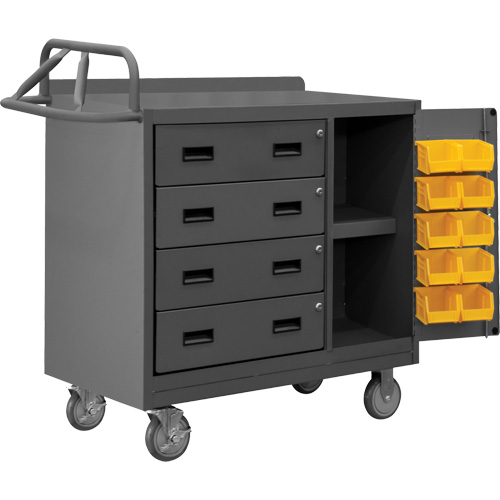 Mobile Workbench Cabinet with Bins, Steel Surface Cam Industrial