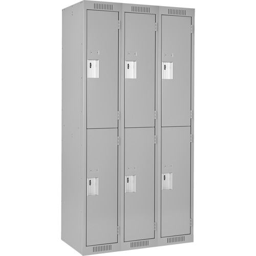 Clean Line Lockers, 2 -tier, Bank of 3, 36" x 18" x 72", Steel, Grey, Rivet (Assembled) Cam Industrial