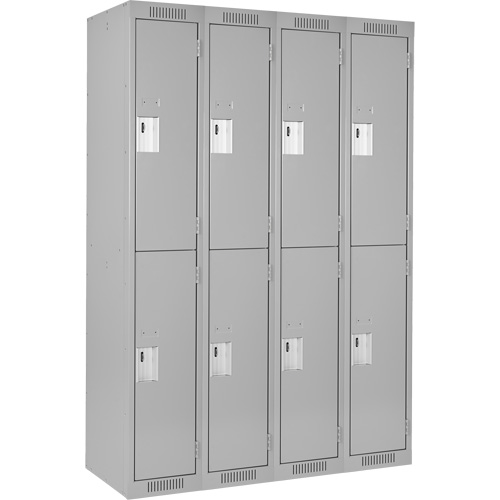 Clean Line Lockers, 2 -tier, Bank of 4, 48" x 18" x 72", Steel, Grey, Rivet (Assembled) Cam Industrial