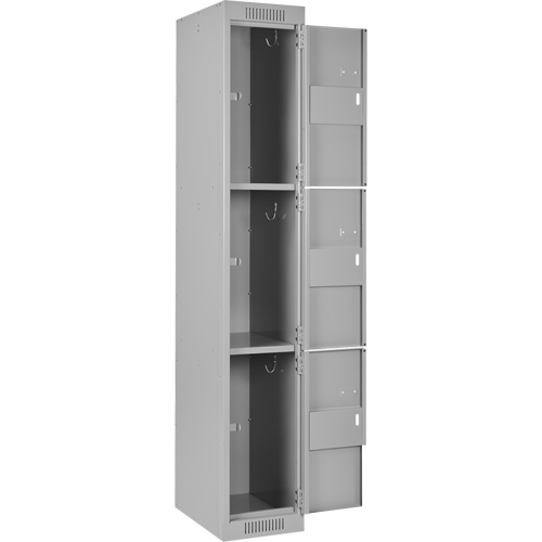 Clean Line Lockers, 3 -tier, Bank of 3, 36" x 18" x 72", Steel, Grey, Rivet (Assembled) Cam Industrial