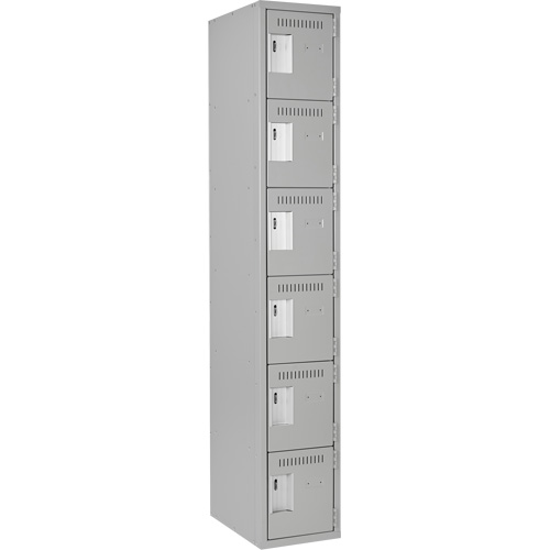 Clean Line Lockerettes, 6 -tier, 12" x 18" x 72", Steel, Grey, Rivet (Assembled) Cam Industrial