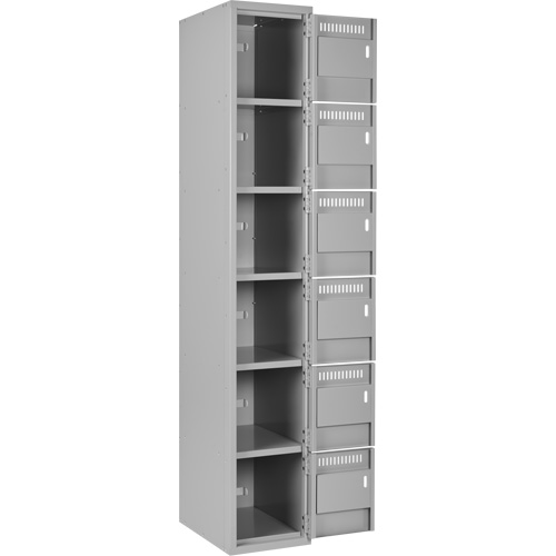 Clean Line Lockerettes, 6 -tier, Bank of 3, 36" x 18" x 72", Steel, Grey, Rivet (Assembled) Cam Industrial