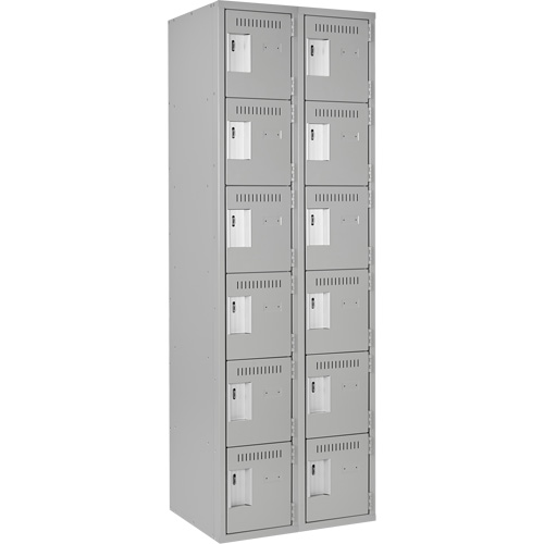 Clean Line Lockerettes, 6 -tier, Bank of 2, 24" x 18" x 72", Steel, Grey, Rivet (Assembled) Cam Industrial