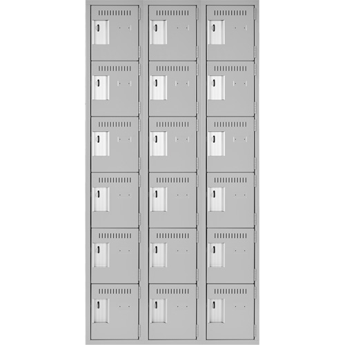Clean Line Lockerettes, 6 -tier, Bank of 3, 36" x 18" x 72", Steel, Grey, Rivet (Assembled) Cam Industrial