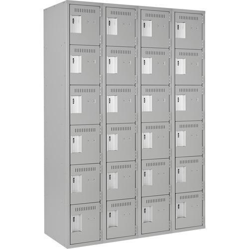 Clean Line Lockerettes, 6 -tier, Bank of 4, 48" x 18" x 72", Steel, Grey, Rivet (Assembled) Cam Industrial