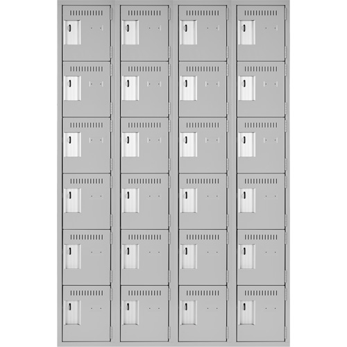Clean Line Lockerettes, 6 -tier, Bank of 4, 48" x 18" x 72", Steel, Grey, Rivet (Assembled) Cam Industrial
