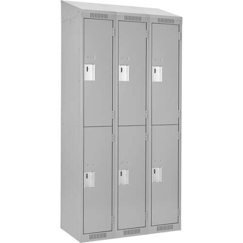 Clean Line Lockers, 2 -tier, Bank of 3, 36" x 18" x 78", Steel, Grey, Rivet (Assembled) Cam Industrial