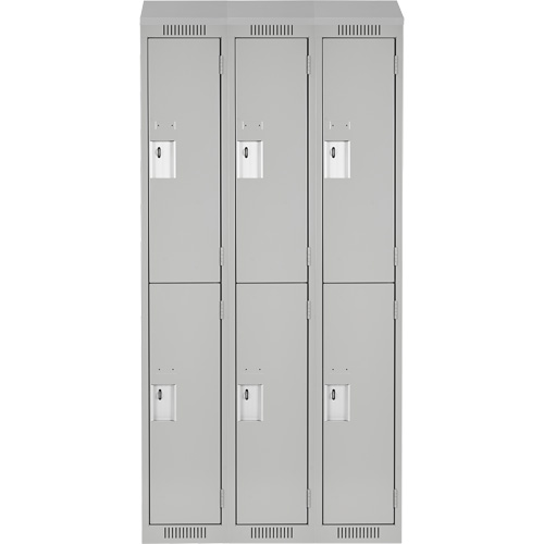 Clean Line Lockers, 2 -tier, Bank of 3, 36" x 18" x 78", Steel, Grey, Rivet (Assembled) Cam Industrial