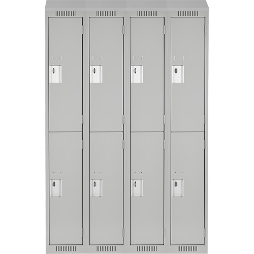 Clean Line Lockers, 2 -tier, Bank of 4, 48" x 18" x 78", Steel, Grey, Rivet (Assembled) Cam Industrial