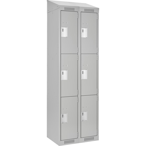 Clean Line Lockers, 3 -tier, Bank of 2, 24" x 18" x 78", Steel, Grey, Rivet (Assembled) Cam Industrial