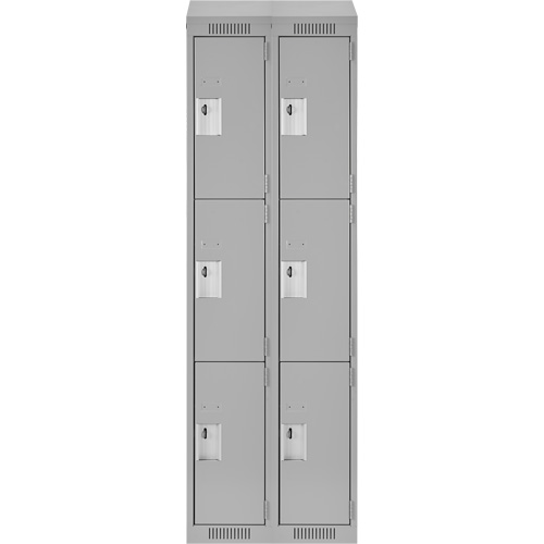 Clean Line Lockers, 3 -tier, Bank of 2, 24" x 18" x 78", Steel, Grey, Rivet (Assembled) Cam Industrial