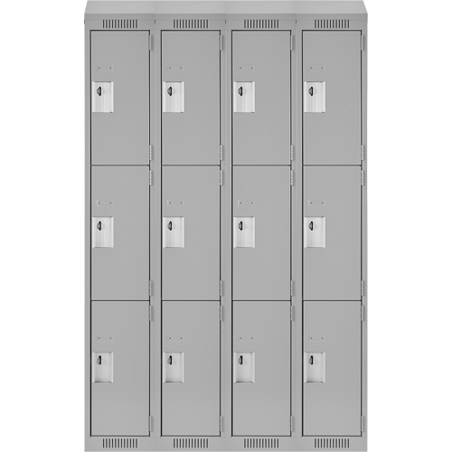 Clean Line Lockers, 3 -tier, Bank of 4, 48" x 18" x 78", Steel, Grey, Rivet (Assembled) Cam Industrial