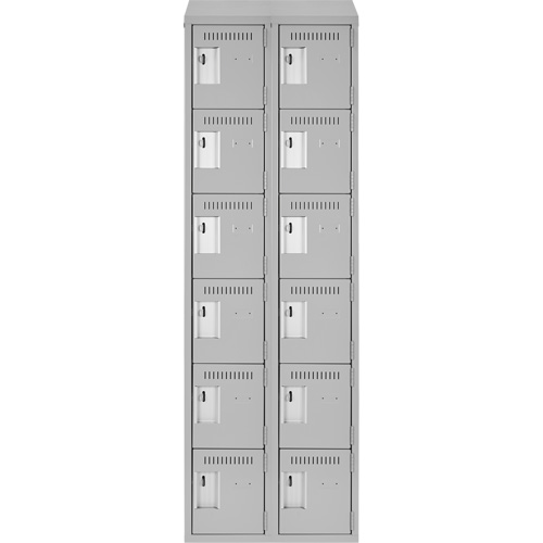 Clean Line Lockerette , 6 -tier, Bank of 2, 24" x 18" x 78", Steel, Grey, Rivet (Assembled) Cam Industrial