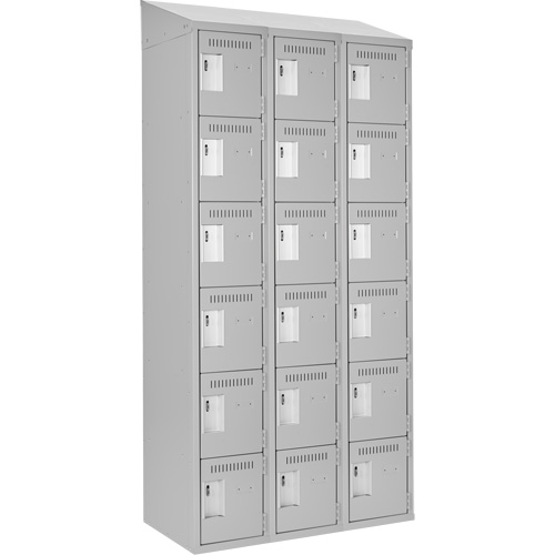 Clean Line Lockerette , 6 -tier, Bank of 3, 36" x 18" x 78", Steel, Grey, Rivet (Assembled) Cam Industrial