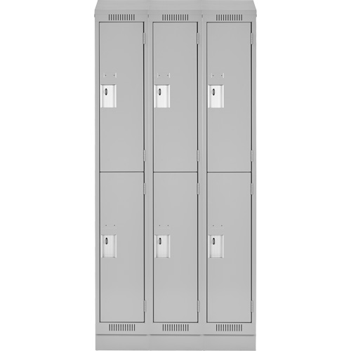 Clean Line Lockers, 2 -tier, Bank of 3, 36" x 18" x 82", Steel, Grey, Rivet (Assembled) Cam Industrial