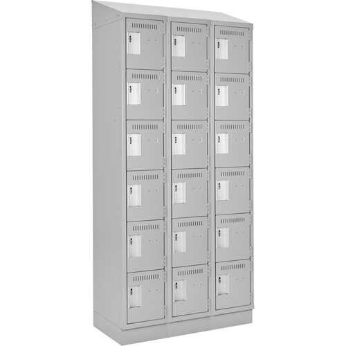 Clean Line Lockerette, 6 -tier, Bank of 3, 36" x 18" x 82", Steel, Grey, Rivet (Assembled) Cam Industrial