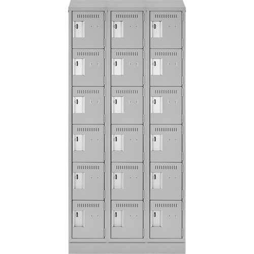 Clean Line Lockerette, 6 -tier, Bank of 3, 36" x 18" x 82", Steel, Grey, Rivet (Assembled) Cam Industrial