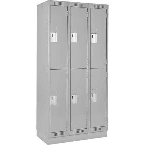 Clean Line Lockers, 2 -tier, Bank of 3, 36" x 18" x 76", Steel, Grey, Rivet (Assembled) Cam Industrial