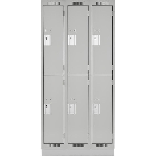 Clean Line Lockers, 2 -tier, Bank of 3, 36" x 18" x 76", Steel, Grey, Rivet (Assembled) Cam Industrial