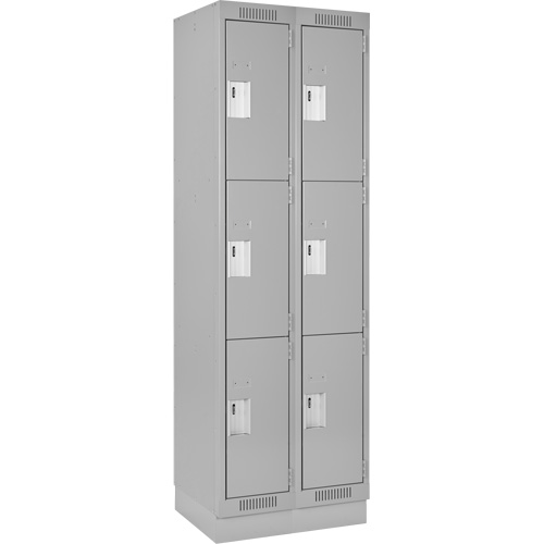 Clean Line Lockers, 3 -tier, Bank of 2, 24" x 18" x 76", Steel, Grey, Rivet (Assembled) Cam Industrial