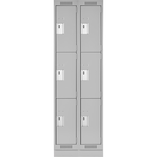 Clean Line Lockers, 3 -tier, Bank of 2, 24" x 18" x 76", Steel, Grey, Rivet (Assembled) Cam Industrial