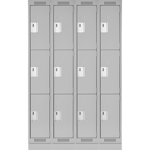 Clean Line Lockers, 3 -tier, Bank of 4, 48" x 18" x 76", Steel, Grey, Rivet (Assembled) Cam Industrial