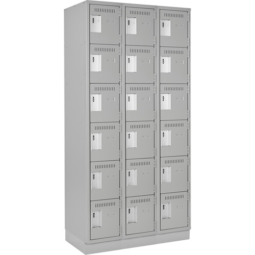 Clean Line Lockerette, 6 -tier, Bank of 3, 36" x 18" x 76", Steel, Grey, Rivet (Assembled) Cam Industrial