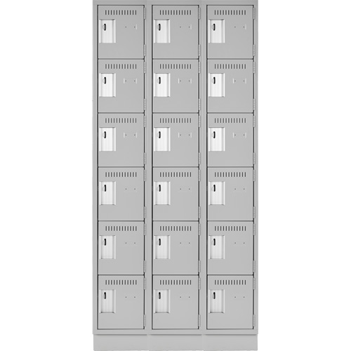 Clean Line Lockerette, 6 -tier, Bank of 3, 36" x 18" x 76", Steel, Grey, Rivet (Assembled) Cam Industrial