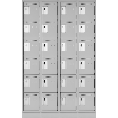 Clean Line Lockerette, 6 -tier, Bank of 4, 48" x 18" x 76", Steel, Grey, Rivet (Assembled) Cam Industrial