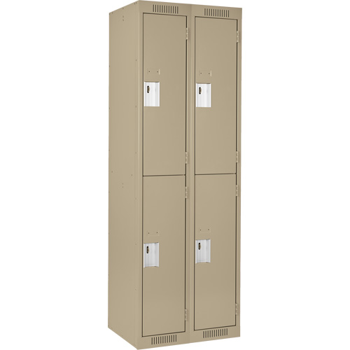 Clean Line Lockers, 2 -tier, Bank of 2, 24" x 18" x 72", Steel, Beige, Rivet (Assembled) Cam Industrial