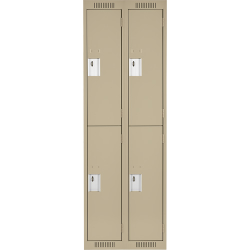 Clean Line Lockers, 2 -tier, Bank of 2, 24" x 18" x 72", Steel, Beige, Rivet (Assembled) Cam Industrial