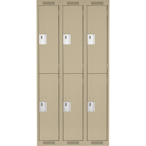 Clean Line Lockers, 2 -tier, Bank of 3, 36" x 18" x 72", Steel, Beige, Rivet (Assembled) Cam Industrial