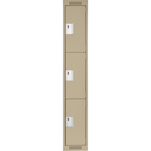 Clean Line Lockers, 3 -tier, 12" x 18" x 72", Steel, Beige, Rivet (Assembled) Cam Industrial
