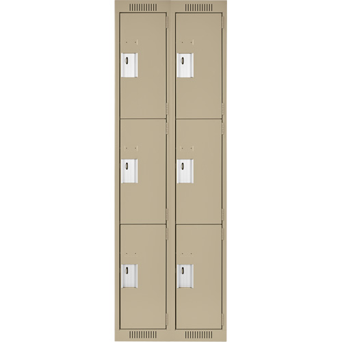 Clean Line Lockers, 3 -tier, Bank of 2, 24" x 18" x 72", Steel, Beige, Rivet (Assembled) Cam Industrial