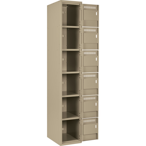 Clean Line Lockerette, 6 -tier, Bank of 4, 48" x 18" x 72", Steel, Beige, Rivet (Assembled) Cam Industrial