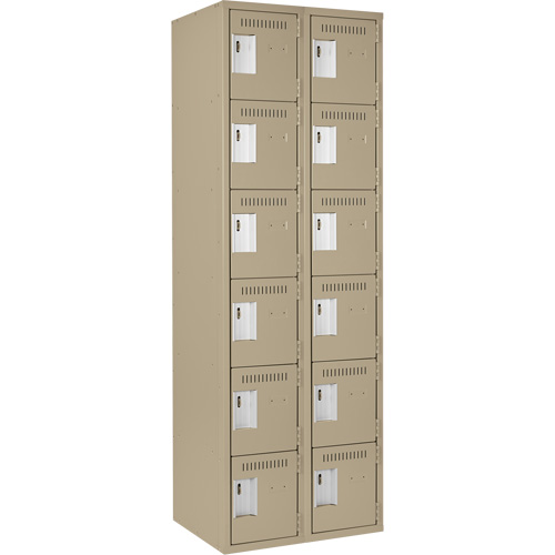 Clean Line Lockerette, 6 -tier, Bank of 2, 24" x 18" x 72", Steel, Beige, Rivet (Assembled) Cam Industrial