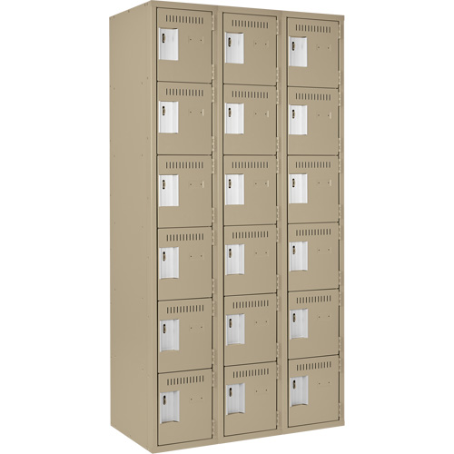 Clean Line Lockerette, 6 -tier, Bank of 3, 36" x 18" x 72", Steel, Beige, Rivet (Assembled) Cam Industrial