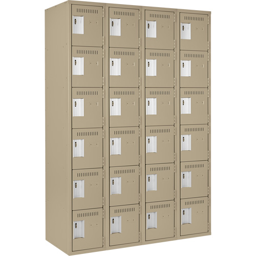 Clean Line Lockerette, 6 -tier, Bank of 4, 48" x 18" x 72", Steel, Beige, Rivet (Assembled) Cam Industrial