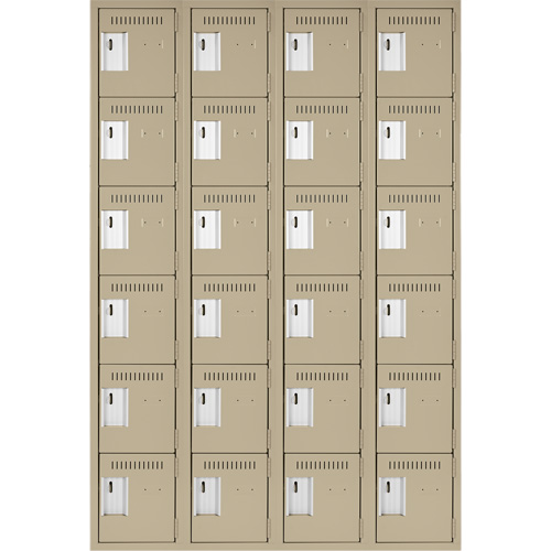 Clean Line Lockerette, 6 -tier, Bank of 4, 48" x 18" x 72", Steel, Beige, Rivet (Assembled) Cam Industrial