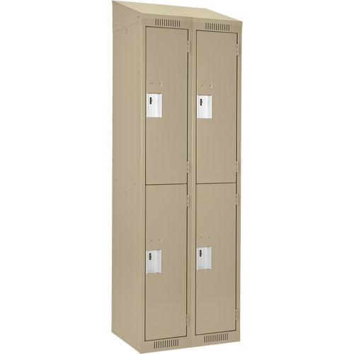 Clean Line Lockers, 2 -tier, Bank of 2, 24" x 18" x 78", Steel, Beige, Rivet (Assembled) Cam Industrial