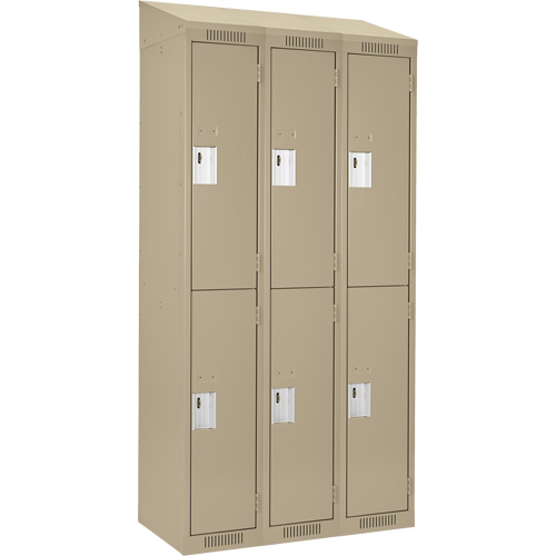 Clean Line Lockers, 2 -tier, Bank of 3, 36" x 18" x 78", Steel, Beige, Rivet (Assembled) Cam Industrial