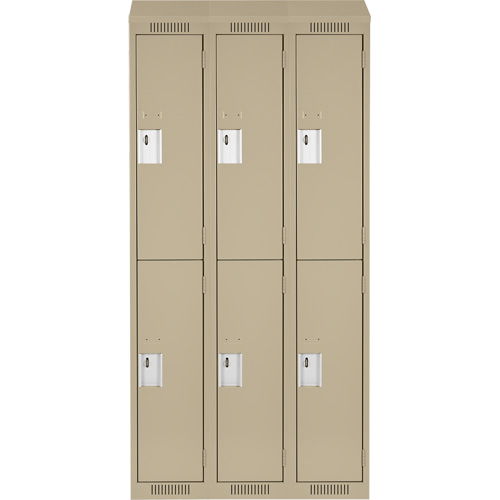 Clean Line Lockers, 2 -tier, Bank of 3, 36" x 18" x 78", Steel, Beige, Rivet (Assembled) Cam Industrial