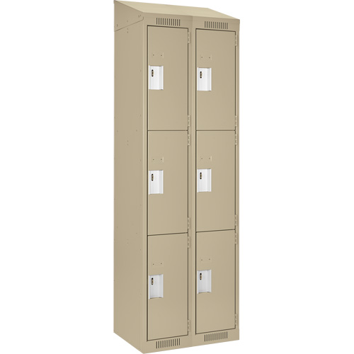 Clean Line Lockers, 3 -tier, Bank of 2, 24" x 18" x 78", Steel, Beige, Rivet (Assembled) Cam Industrial