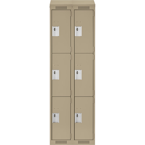 Clean Line Lockers, 3 -tier, Bank of 2, 24" x 18" x 78", Steel, Beige, Rivet (Assembled) Cam Industrial