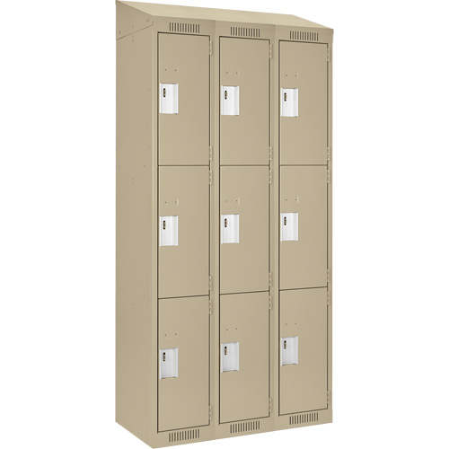 Clean Line Lockers, 3 -tier, Bank of 3, 36" x 18" x 78", Steel, Beige, Rivet (Assembled) Cam Industrial