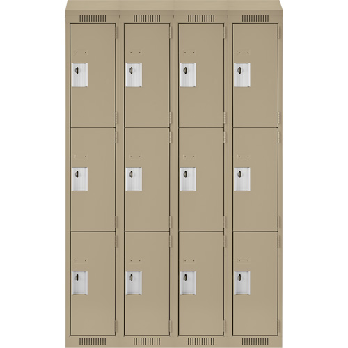 Clean Line Lockers, 3 -tier, Bank of 4, 48" x 18" x 78", Steel, Beige, Rivet (Assembled) Cam Industrial