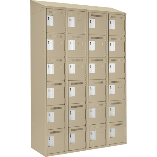 Clean Line Lockerette, 6 -tier, Bank of 4, 48" x 18" x 78", Steel, Beige, Rivet (Assembled) Cam Industrial
